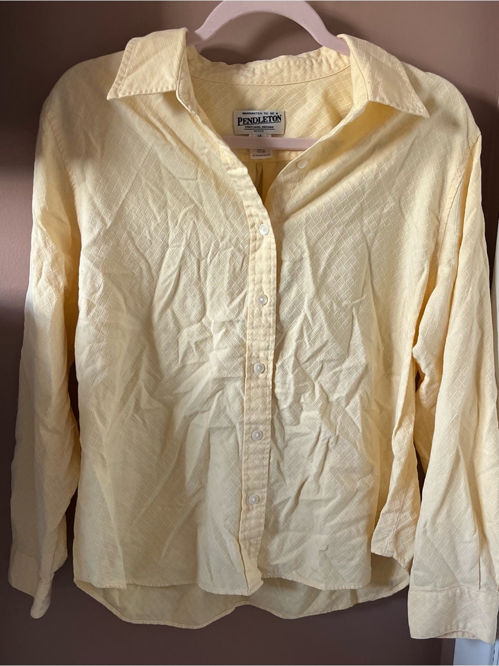 Vintage 90s Pendleton Pale Butter Yellow Textured Cotton Button-Up Shirt
